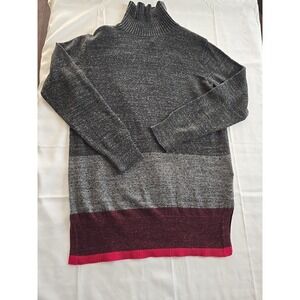 NWT Gap Womens Medium Turtleneck Mock Neck Stripe Pullover Knit Gray Sweater
